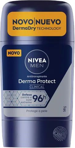 NIVEA MEN Desodorante Antitranspirante Stick Derma Protect Clinical 58g, Defesa Intensa 96h, Controle de Suor Extremo, Toque Suave, Protege a Pele