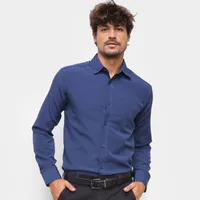 Camisa Social Milano Manga Longa Masculina - Marinho | R$34