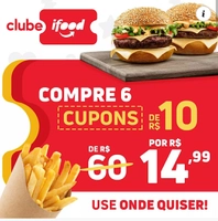 [Clube Ifood - Selecionados] 6 cupons de R$10 por R$15