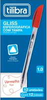 (PRIME) Caneta Esferográfica 1 mm, Tilibra, Gliss, Vermelha, 12 Unidades | R$3,71
