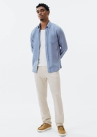 【 Tam.: 40 42 44 e 48 】Calça Masculina Reta em Sarja com Elástico - Bege / HERÍNG