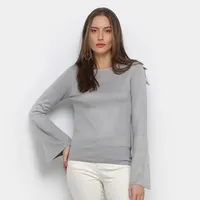 Blusa Drezzup Manga Sino Feminina - Cinza | R$20