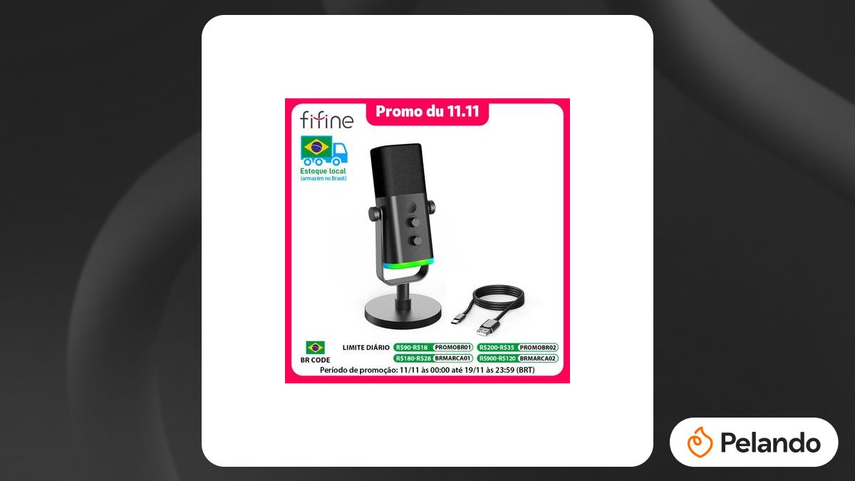 Por R$ 179: [Moedas R$ 150 ]Microfone Fifine USB/XLR com RGB e saída ...