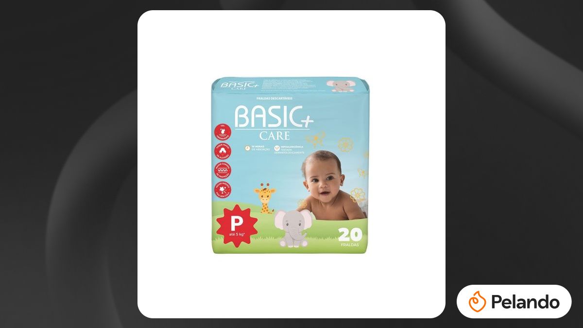 Por R$ 10,99: Fralda Descartável 20 Unidades P Basic+ Care 10h de ...