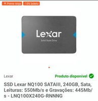 (ACABANDO) SSD Lexar NQ100 SATAIII, 240GB, SATA | R$196 (AVISTA com -5% no link)