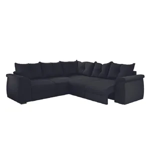 Sofá de Canto 5 Lugares Retrátil Qatar Suede Preto