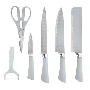 Kit Jogo Facas Aço Inox 6 peças Facas do Chef Coloridas Profissional Descascador Tesoura Churrasco Cozinha