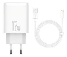Carregador De Parede 17w Baseus 3x Usb P/ iPhone C/ Cabo Lightning - 1m Cor Branco