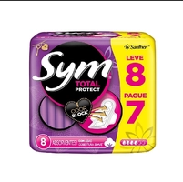 Absorvente c abas Cobertura suave 8unds -Sym | R$1,71