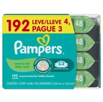 [Cli Ouro] Lenços Umedecidos Pampers Aroma de Aloe Vera 192 Unidades