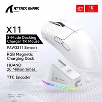 [App/ Moedas R$89] Mouse Attack Shark X11 com sensor 22K DPI, base magnética e modo triplo