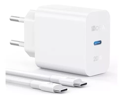 Carregador Tipo C Rápido PD 20w 1Hora com Cabo Tipo C 1m Compatível com Samsung/Huawei/Xiaomi/Motorola