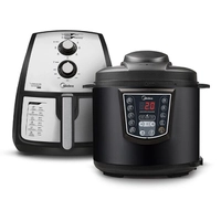 Kit Fritadeira Air Fryer 4 Litros Cor Inox + Panela De Pressão Elétrica 6 Litros Midea Fxa42.ppa70p2 - 220v