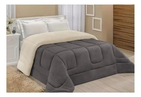 Coberdrom Sherpa Casal Queen Cinza Macio
