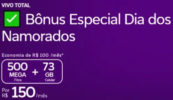 Internet fibra 500mb + plano pós com 73gb da Vivo