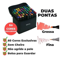 Kit 60 Canetinhas Touch Dupla Ponta com Estojo