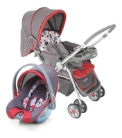 Carrinho Travel System Reversível + Bebê Conforto Cosco Kids Vermelho