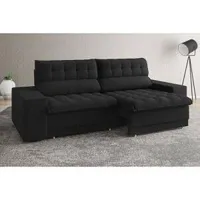 Sofá 5 Lugares Net Carmel Assento Retrátil E Reclinável Preto 2,50m | R$650