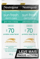 Neutrogena Sun Fresh Protetor Solar Facial Para Pele Oleosa Derm Care, FPS 70, Sem Cor, Kit com 2 Unidades de 40g
