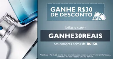 [Natura] Cupom de Desconto R$ 30,00 na compra acima de R$ 150,00