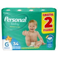 Fralda Descartável Infantil Personal Baby Protect & Sec G Pacote 34 Unidades Grátis 2 Fraldas