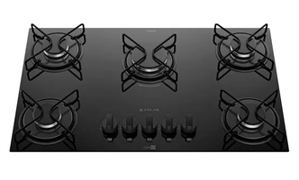 Cooktop 5 Bocas a Gás Atlas Agile Up com Mesa de Vidro e Queimador Mega Chama Preto Bivolt