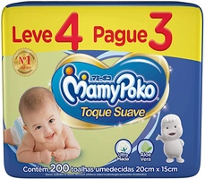 Toalhas Umedecidas MamyPoko, Pacote com 200 unidades | R$23