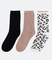 KIT 3 MEIAS CANO ALTO LISA E ANIMAL PRINT MULTICORES | R$6