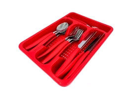 [Do Brasil/App/Moedas] Conjunto 24 Talheres Inox c/ Organizador Vermelho