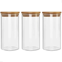 Kit 3 Potes de Vidro 1000ml com Tampa de Bambu