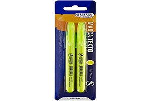 Caneta Marca Texto Fluorescente Amarelo Blister com 2 Unidades, BRW