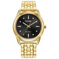 [APP] Relógio Feminino Eco-Drive Dourado Mostrador Preto