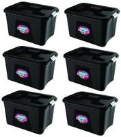 Kit 6 Caixas Contêiner Organizador Multiuso 56 Litros Preto C/ Tampa