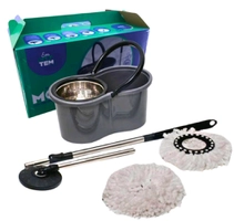Mop Com Centrifuga Inox e Cabo em Inox Com 2 Refil de Microfibra 9 Litros