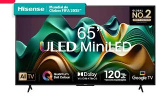 Smart TV 65" Hisense Ultra HD 4K Mini LED U6N com Google TV, Wi-Fi, Bluetooth, USB e HDMI - 65U66LUA