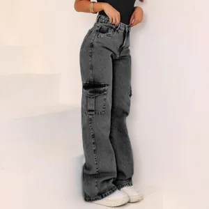 Calça Jeans Feminina Wide Leg Marmorizada Premium