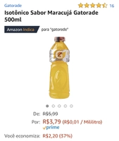 [PRIME] Isotônico Sabor Maracujá Gatorade 500ml | R$ 1,89
