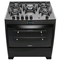 Fogão 5 Bocas Preto com Mesa de Vidro e Timer Digital Dako Supreme Black Glass Bivolt