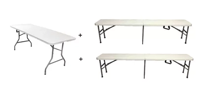 Mesa Dobrável Vira Maleta 1,80m Com 2 Bancos 4 Pessoas Cada