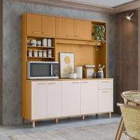 [APP] Cozinha Compacta Poliman Nuria com 9 Portas, 1 Gaveta e 4 Prateleiras - 180cm de largura - Freijo Ripado/Off Acetinado