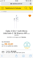 Cabo 3 Em 1 iwill Micro Usb/Usb-C 1M Branco Mfi - R$44