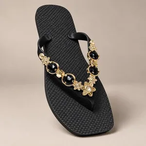 Chinelo Feminino Pedraria Rasteirinha Strass Metal