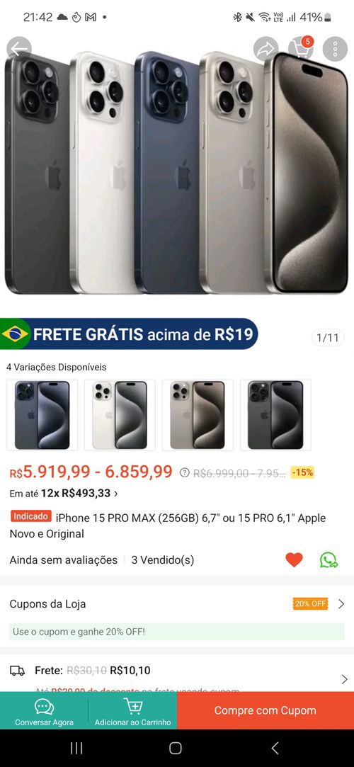 Por R$ 6.479: Apple iPhone 15 Pro (256 GB) - Titânio Natural | Pelando