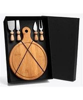 Conjunto Kit Para Queijo 5 Peças Tábua Bambu Espátula Inox