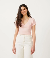 Blusa Básica em Algodão com Manga Curta e Bolsinho Rosa Claro