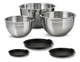 Conjunto 3 Bowls Inox com Tampas Plásticas