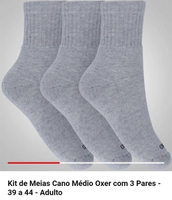 Kit de Meias Cano Médio Oxer com 3 Pares - 39 a 44 - Adulto