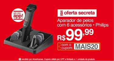 [APP] Aparador De Pelos Multigroom com 6 Acessórios MG3712 - Philips. | R$100