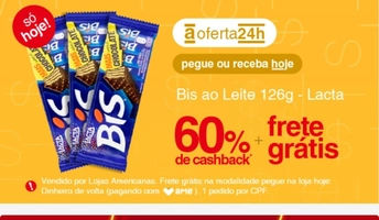(App+AME) Bis Ao Leite Cx C/20 126g Lacta | 60% de volta | R$1,99
