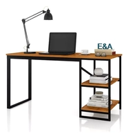Mesa Home Office C/prateleiras Industrial E&a Moveis Cor Preto/canela
